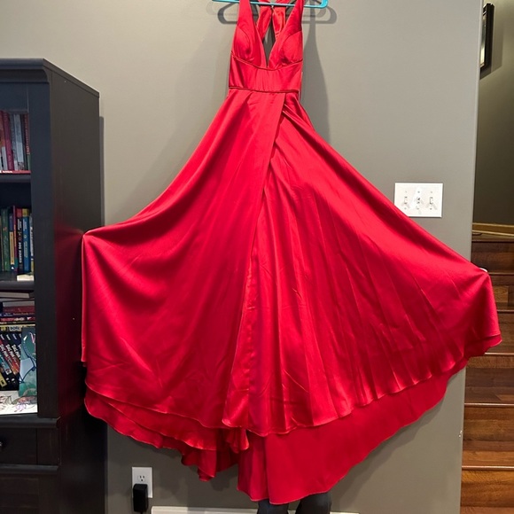 Dave & Johnny Prom Dress Red size 3/4 Satin Gown Style A7454 Slit - Picture 5 of 16